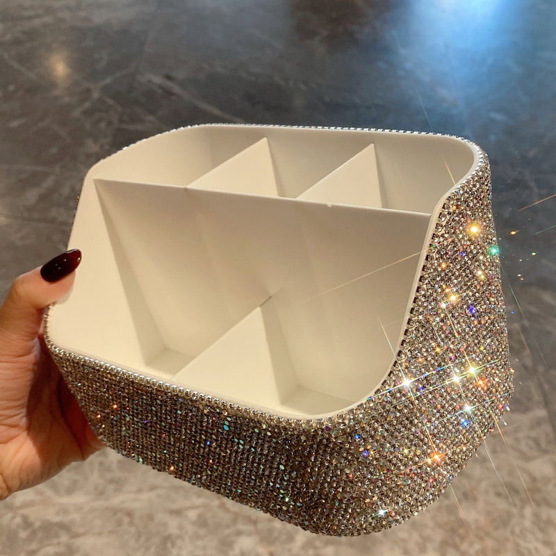 Beauty Makeup Box - Diamond-encrusted multi-compartment storage box, high appearance